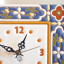 タイルの時計（モロカン植物柄ー大型） 2枚目の画像