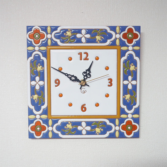 タイルの時計（モロカン植物柄ー大型） 3枚目の画像