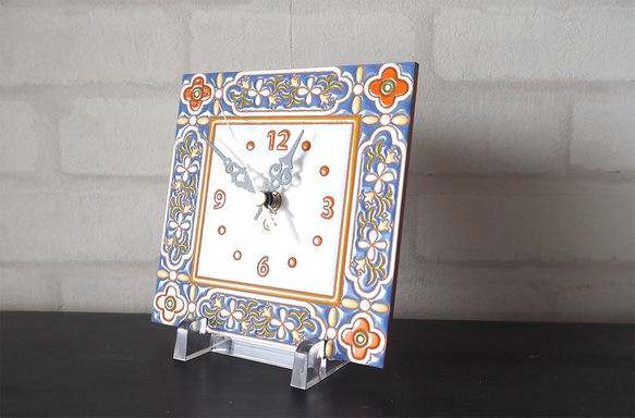 【k.k様オーダー品】タイルの時計（モロカン植物柄） 2枚目の画像