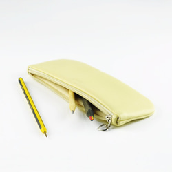 防水PU皮革筆袋 文具袋 收納包 淺黃色 第1張的照片