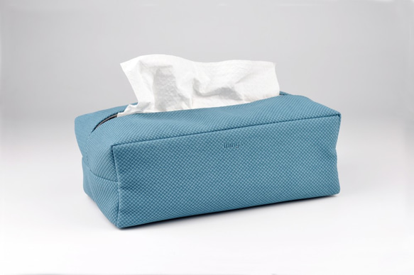 PU皮革抽取式面紙盒 防水紙巾盒 藍色 第1張的照片