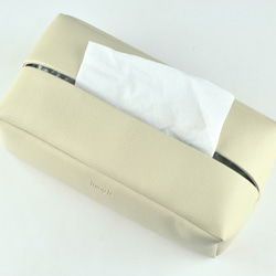 PU皮革抽取式面紙盒 防水紙巾盒 米黃色 第3張的照片