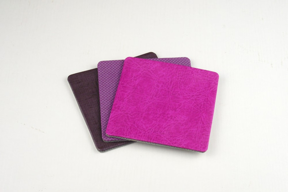 簡約方形PU皮革帆布杯墊 紫紅色系 第1張的照片