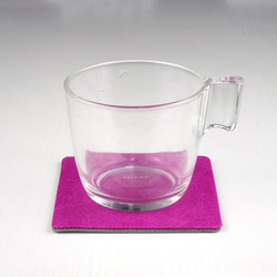 簡約方形PU皮革帆布杯墊 紫紅色系 第2張的照片