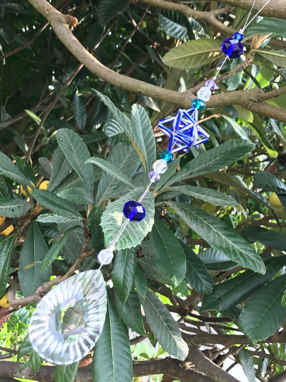 ヒンメリ風マカバスターのサンキャッチャー blue サンキャッチャー