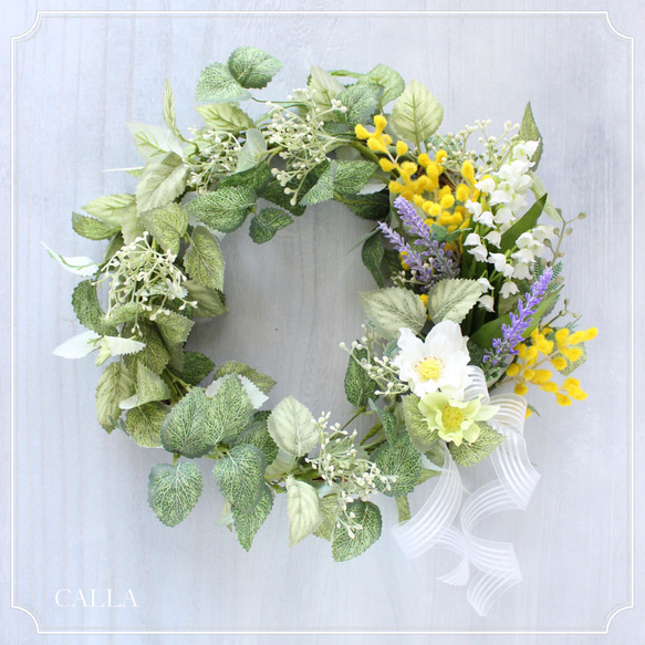 Natural Spring Wreath〜mimosa & lily of the valley〜Msize 1枚目の画像