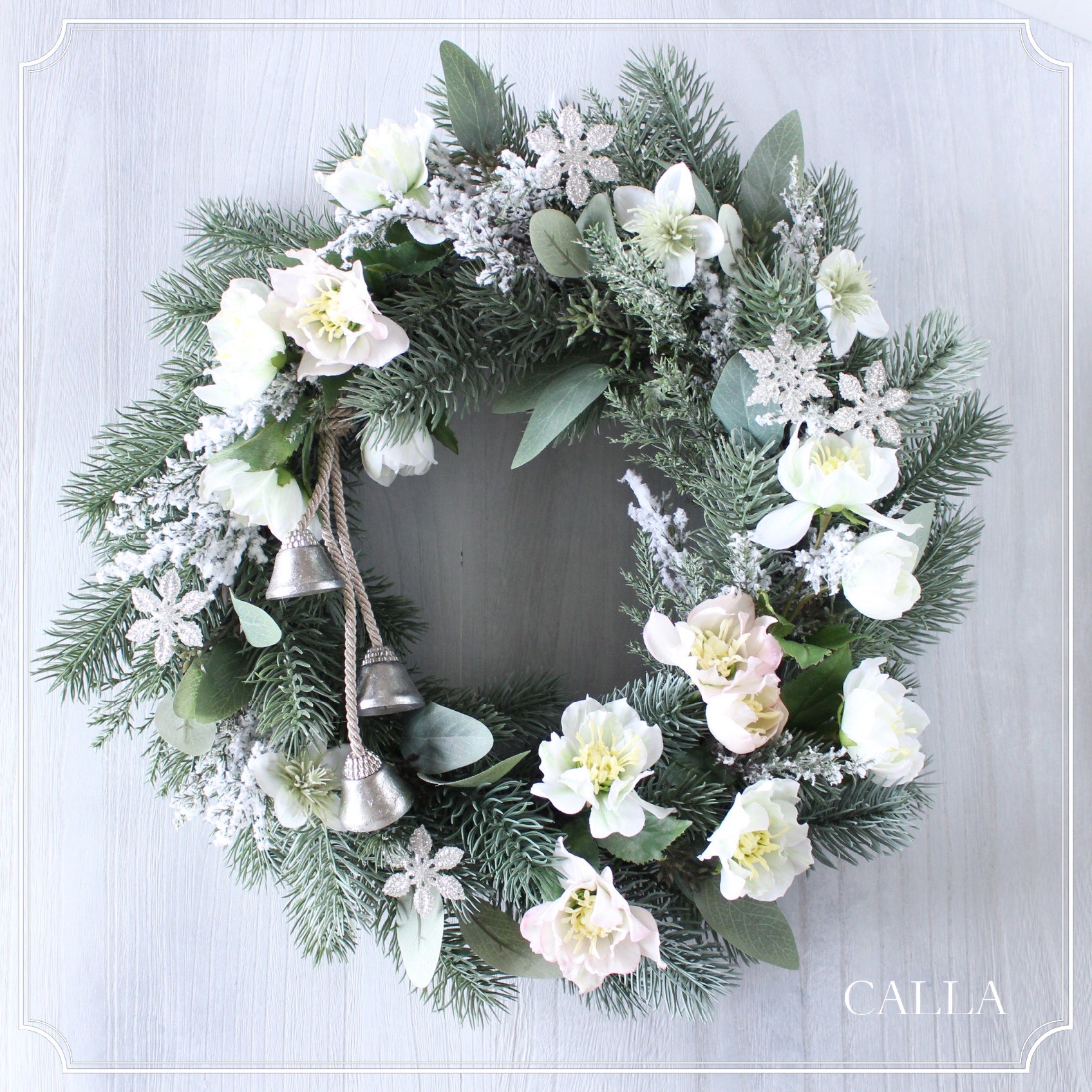 Christmas Rose Wreath〜white & pale pink〜Lsize〜