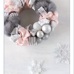 Fluffy wreath〜pink & gray〜25㎝ 1枚目の画像