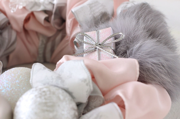 Fluffy wreath〜pink & gray〜25㎝ 2枚目の画像