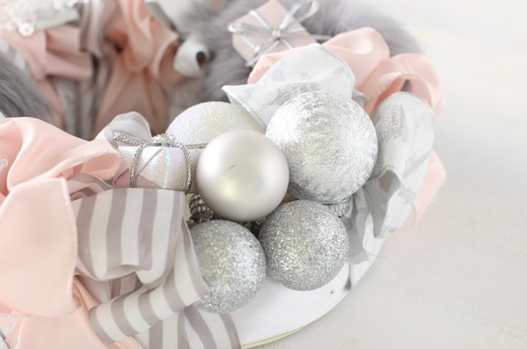 Fluffy wreath〜pink & gray〜25㎝ 3枚目の画像