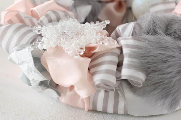 Fluffy wreath〜pink & gray〜25㎝ 4枚目の画像