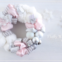 一冬楽しめる♪Fluffy wreath〜pink & white〜25㎝ 2枚目の画像