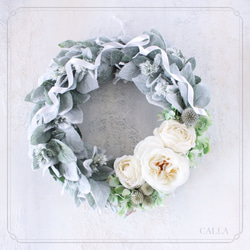 オールシーズン飾れるSnowy Wreath 35㎝ リースbox入り 1枚目の画像