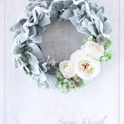 オールシーズン飾れるSnowy Wreath 35㎝ リースbox入り 2枚目の画像