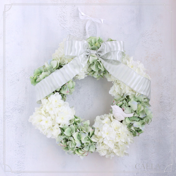 小鳥がさえずる♪Hydrengea Wreath〜pepermint green〜Msize 1枚目の画像