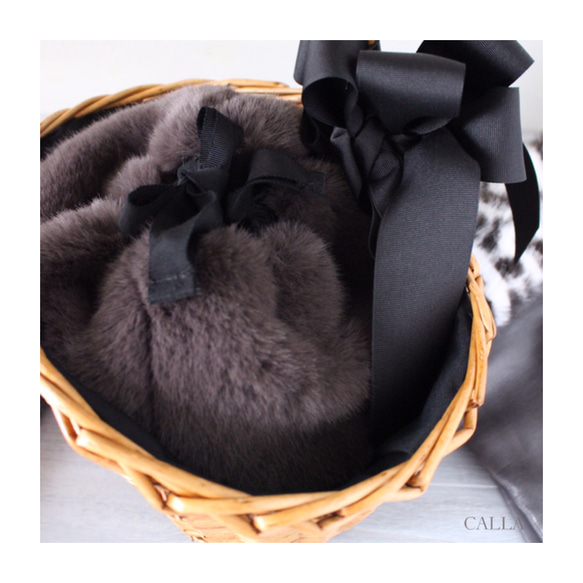 《Last1点》Onehandle Basketbag with fur pouch & ribbon 8枚目の画像