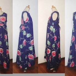 sold out青紫＆ピンクのダリアが可愛いお召しチュニックワンピース裾変形・着物リメイク 5枚目の画像