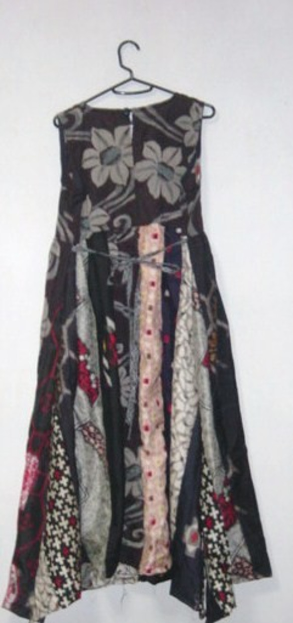Sold Out着物リメイク♪ユリが素敵な銘仙色々チュニックワンピース裾変形♪ハンドメイド 2枚目の画像