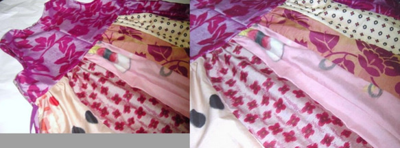 Sold Out着物リメイク★ラブリーピンク系銘仙色々チュニックワンピース★裾変形 4枚目の画像
