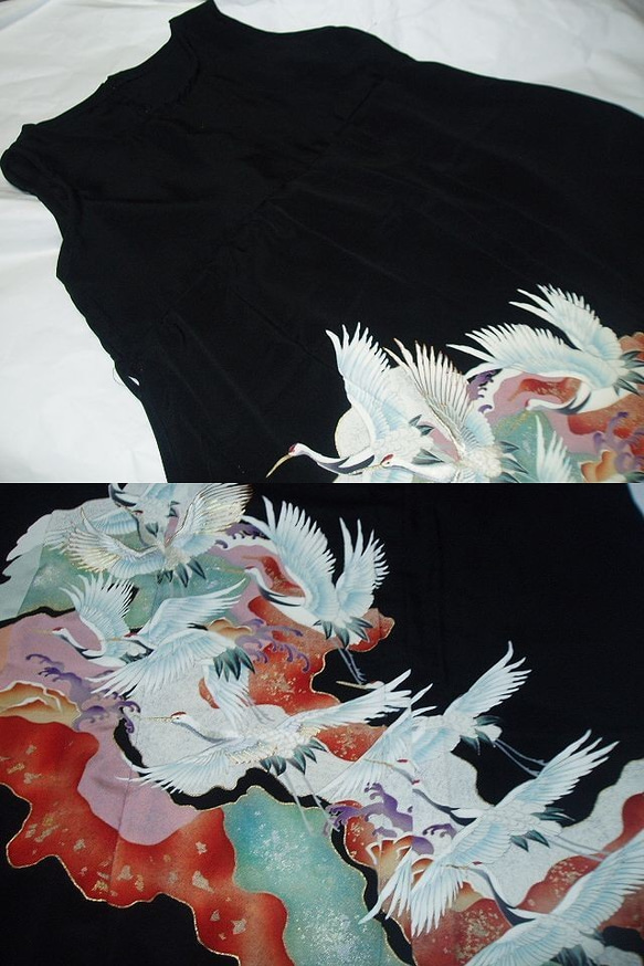 飛翔・鶴が素敵な留袖ワンピース♪裾変形 4枚目の画像