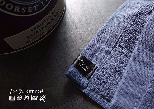 法國鬥牛犬藍灰色刺繡純棉毛巾 台灣製 第3張的照片