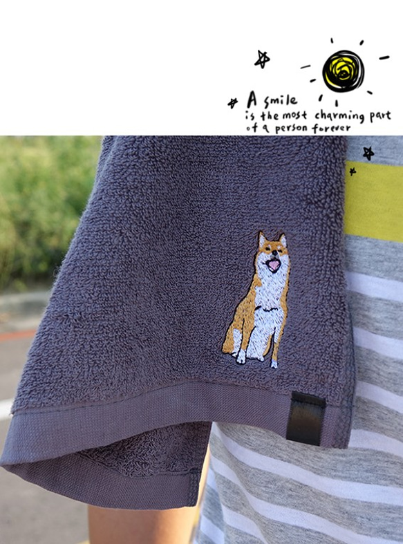 柴犬刺繍コットンタオル 3枚目の画像