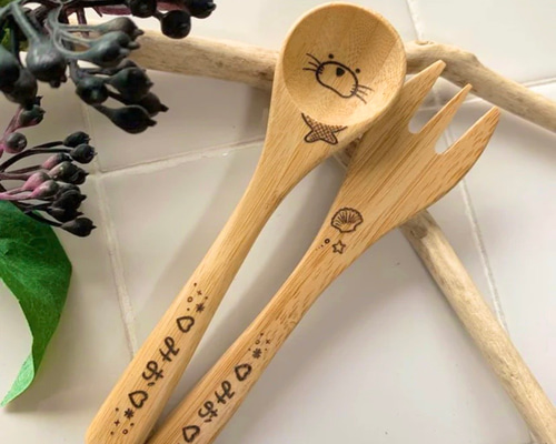 名前入り スプーン カトラリー 木製食器 ハンドメイド お祝い プレゼント お名前デザインのみ木製スプーン♡*゜ウッドバーニング 名入れ