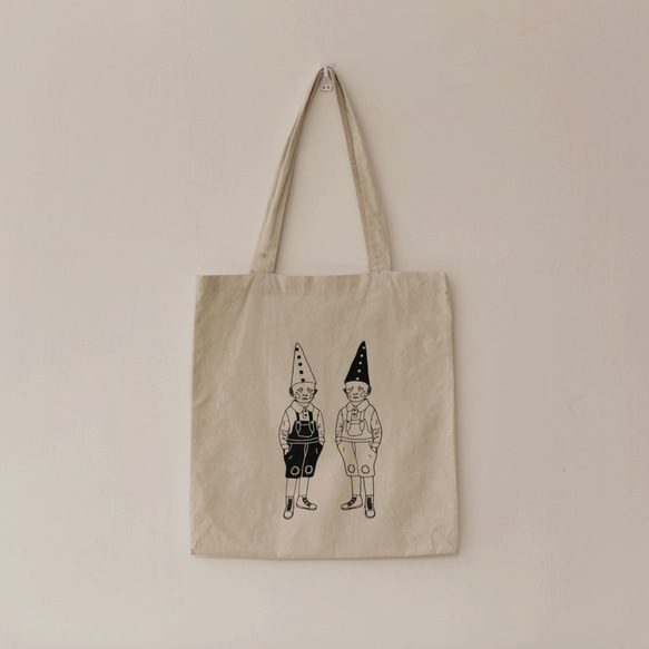 雙胞胎小鬼環保袋/插畫/手工絲網印刷/tote bag 第4張的照片