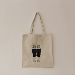 雙胞胎女孩環保袋/插畫/手工絲網印刷/tote bag 第2張的照片