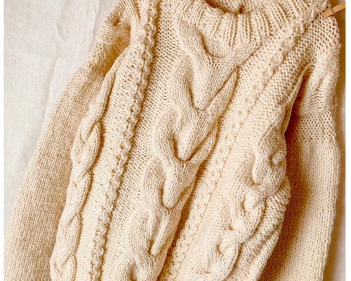 【完売】アラン模様セーター 模様編みニットセーター/縄編み 