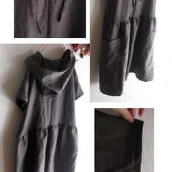 [訂購生產/再次上架] Himoribon連帽連衣裙亞麻★炭灰色前短袖 第4張的照片