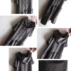 [訂購生產/再次上架] Himoribon連帽連衣裙亞麻★炭灰色前短袖 第5張的照片