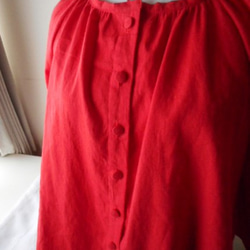 [訂購生產/再出售]棉亞麻插肩袖寬鬆的短上衣開襟★紅 第10張的照片
