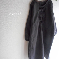 【訂單生產/再次上架/最後一件衣服】亞麻前面Minami Pin Tuck長度連衣裙★木炭 第3張的照片