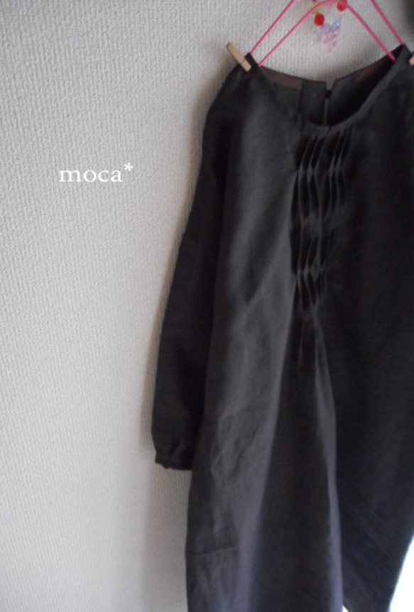 【訂單生產/再次上架/最後一件衣服】亞麻前面Minami Pin Tuck長度連衣裙★木炭 第4張的照片