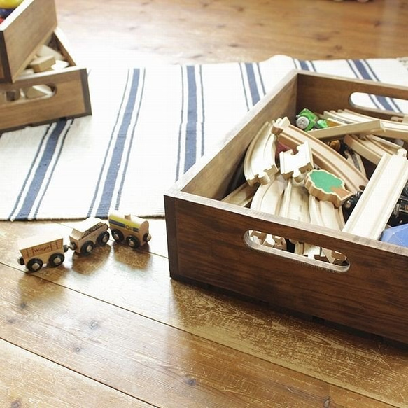 ウッド ボックス Ｌサイズ スプルース 収納 木製 木箱 おもちゃ箱 ナチュラル インダストリアル 整理 小物入れ 4枚目の画像