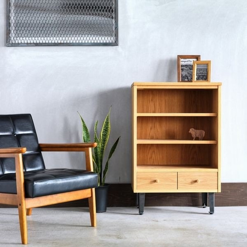 キャビネット オーク×アイアン 棚 引き出し カップボード 本棚 収納