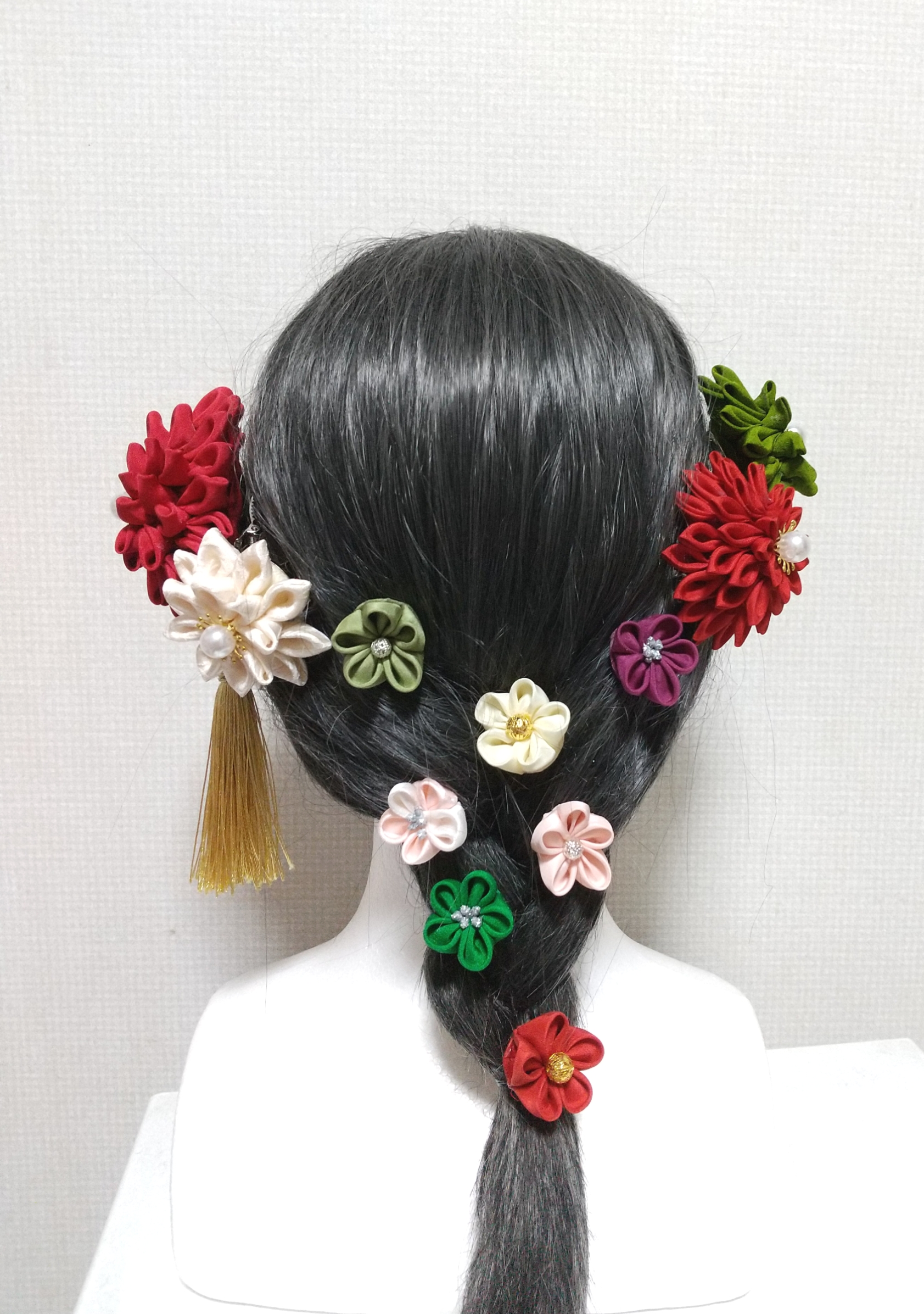 正絹生地の髪飾り 髪飾り赤 髪飾りピンク 成人式 卒業式 七五三 つまみ細工 ヘッドドレス