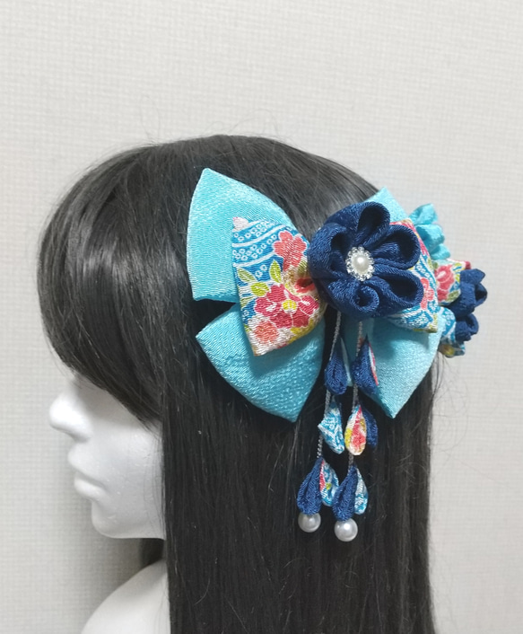 髪飾り 髪飾り水色 髪飾り青 リボン 成人式髪飾り 卒業式髪飾り 七五三  