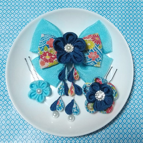 髪飾り 髪飾り水色 髪飾り青 リボン 成人式髪飾り 卒業式髪飾り 七五三  