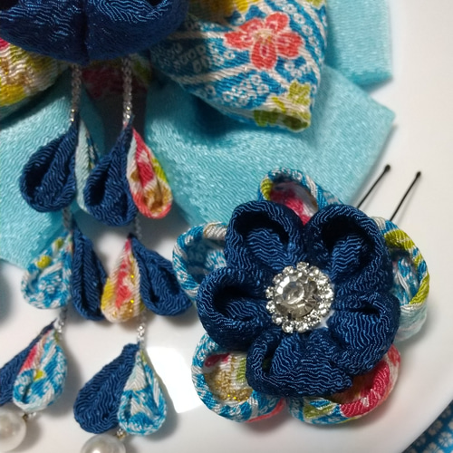 髪飾り 髪飾り水色 髪飾り青 リボン 成人式髪飾り 卒業式髪飾り 七五三  