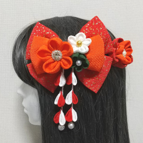 髪飾り 髪飾り赤 髪飾りオレンジ リボン赤 リボンオレンジ 成人式髪  