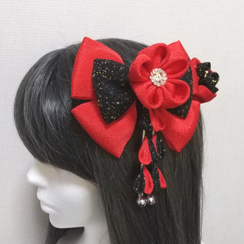 髪飾り 髪飾り赤 髪飾り黒 リボン赤 リボン黒 成人式 卒業式 七五三  
