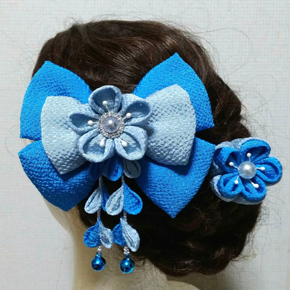 リボン青 髪飾り青 成人式髪飾り 卒業式髪飾り 七五三髪飾り 着物髪  