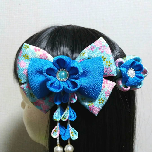 髪飾り青 髪飾り水色 リボン水色 リボン青 成人式髪飾り卒業式髪飾り  
