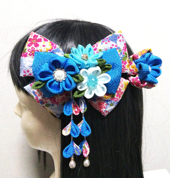 髪飾り 髪飾り青 リボン青 浴衣髪飾り 成人式髪飾り 卒業式髪飾り  
