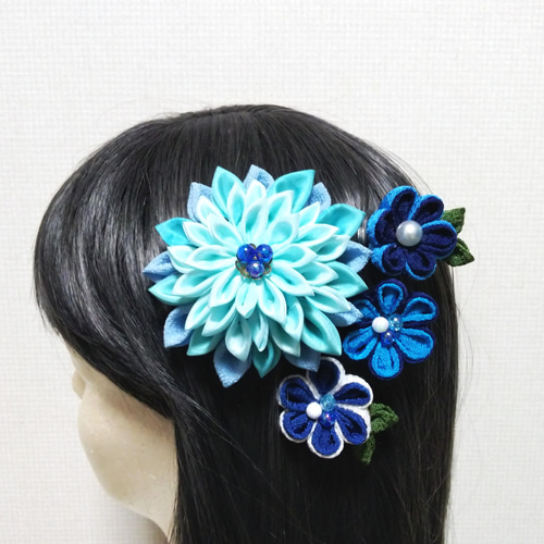 髪飾り水色 髪飾り青 浴衣髪飾り 成人式髪飾り 卒業式髪飾り