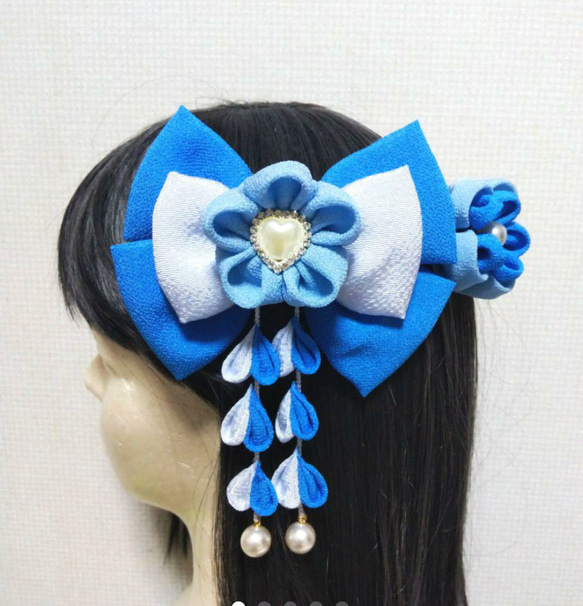 髪飾り青 髪飾り水色 リボン青 リボン水色 成人式髪飾り 卒業式髪飾り  