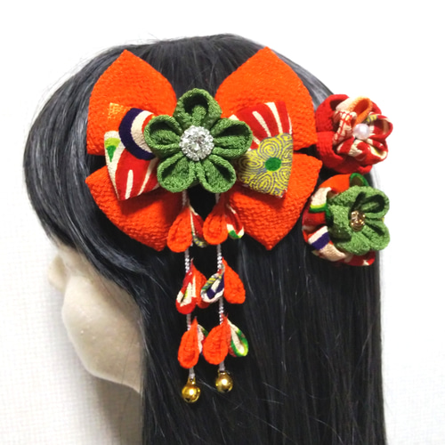 髪飾りオレンジ リボンオレンジ 成人式髪飾り 卒業式髪飾り 七五三髪  