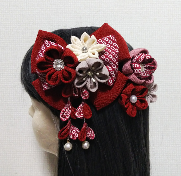 髪飾りえんじ リボンえんじ 髪飾り小豆色 成人式髪飾り 卒業式髪飾り  